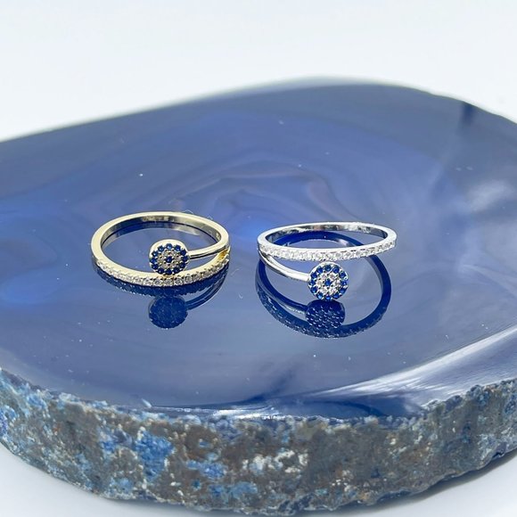 Sterling Silver Evil Eye Pave Ring - Picture 1 of 5
